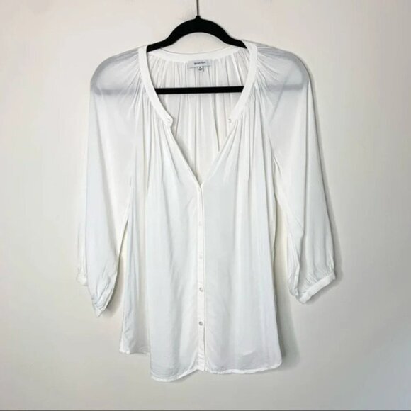 Aritzia Babaton Blouse 3/4 Length Bishop Sleeve Button Flowy White Size XS - Picture 3 of 13